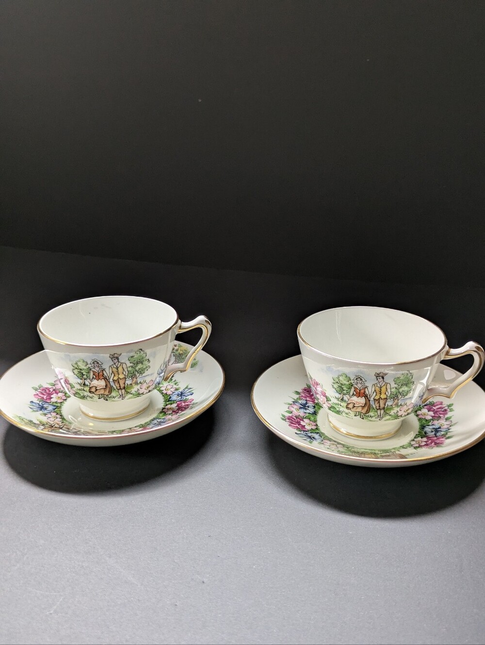 Crown Staffordshire Evangeline's Arcadian Gardens Vintage Cups & Saucers 1930's